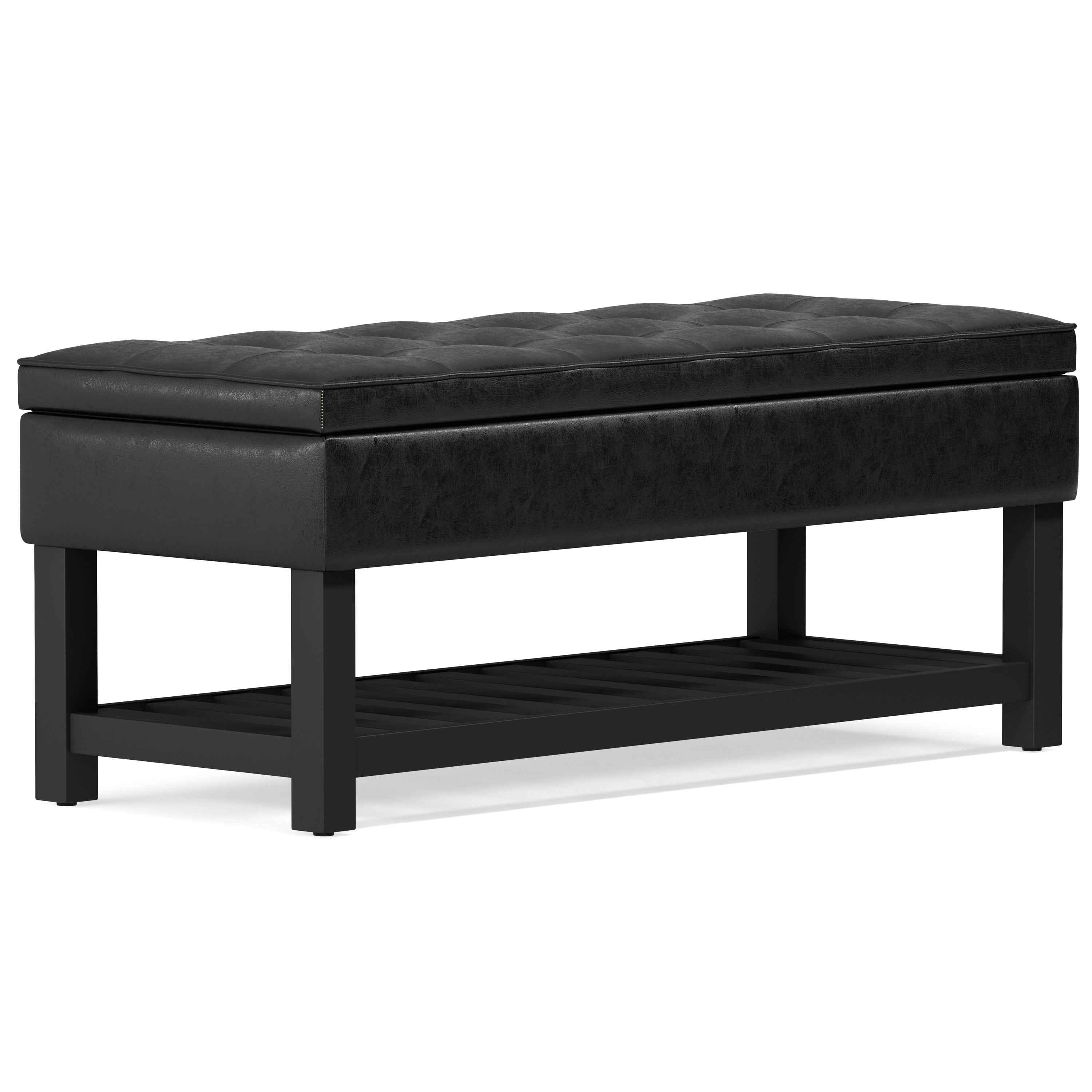 44" Black and Dark Brown Leather Ottoman With Storage