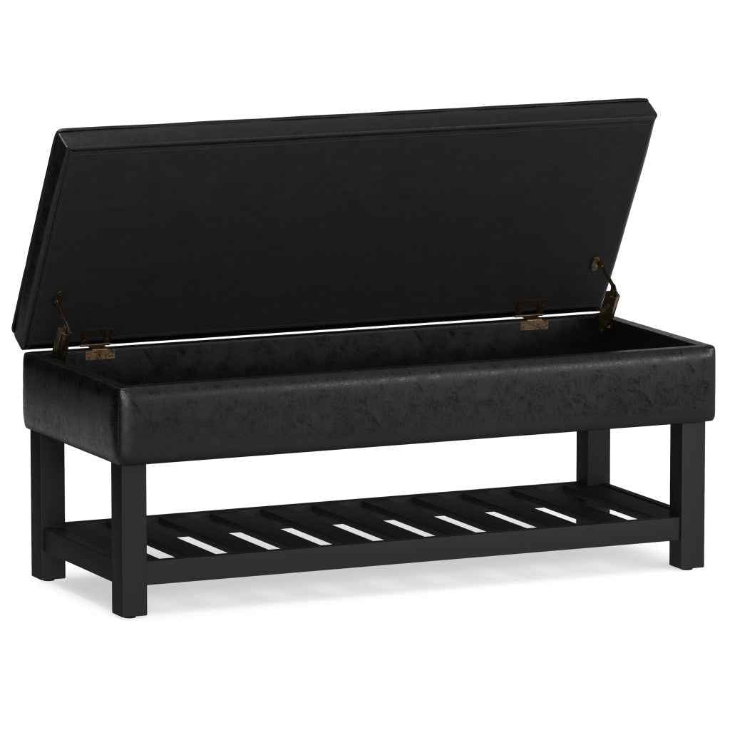 44" Black and Dark Brown Leather Ottoman With Storage