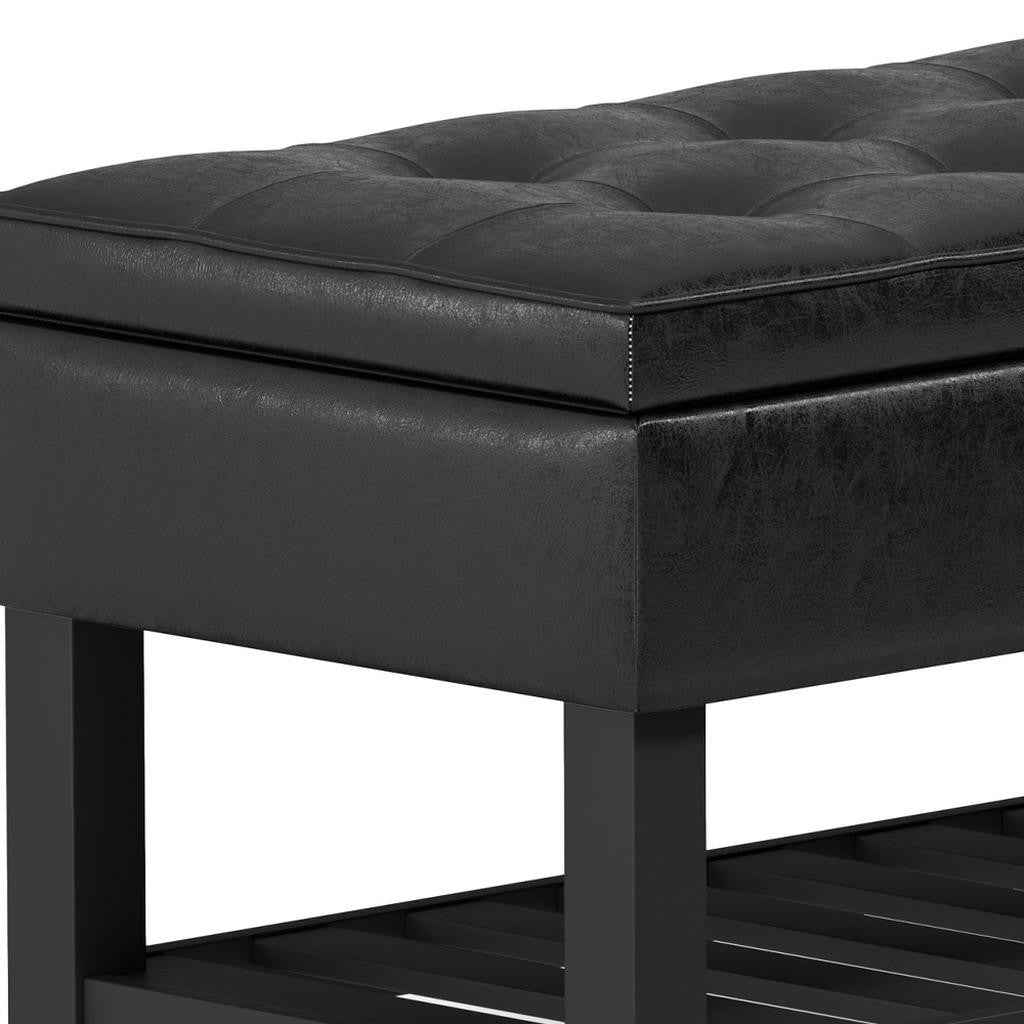 44" Black and Dark Brown Leather Ottoman With Storage