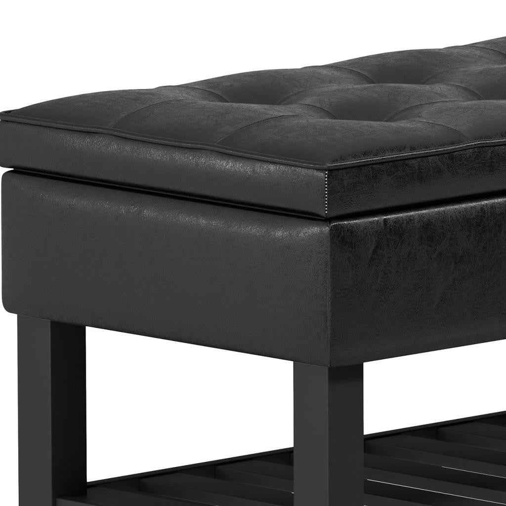 44" Black and Dark Brown Leather Ottoman With Storage