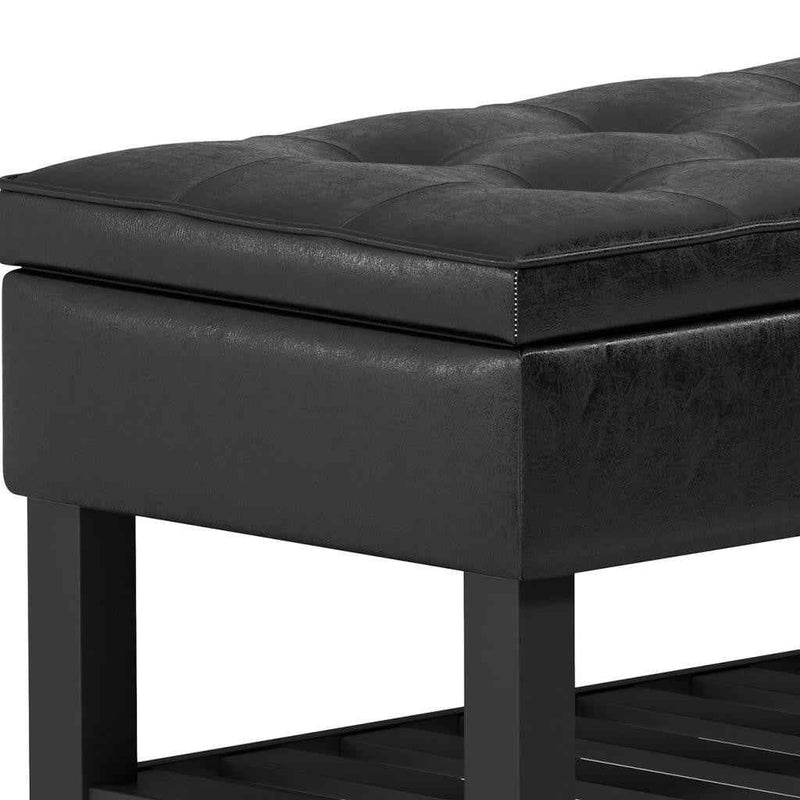 44" Black and Dark Brown Leather Ottoman With Storage