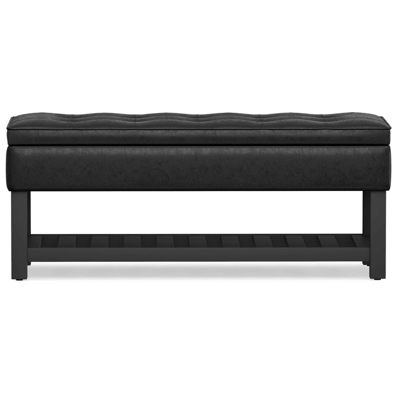 44" Black and Dark Brown Leather Ottoman With Storage