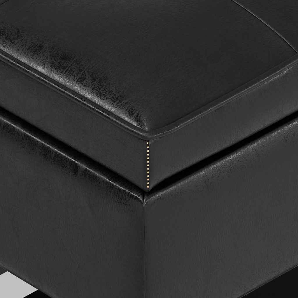 44" Black and Dark Brown Leather Ottoman With Storage