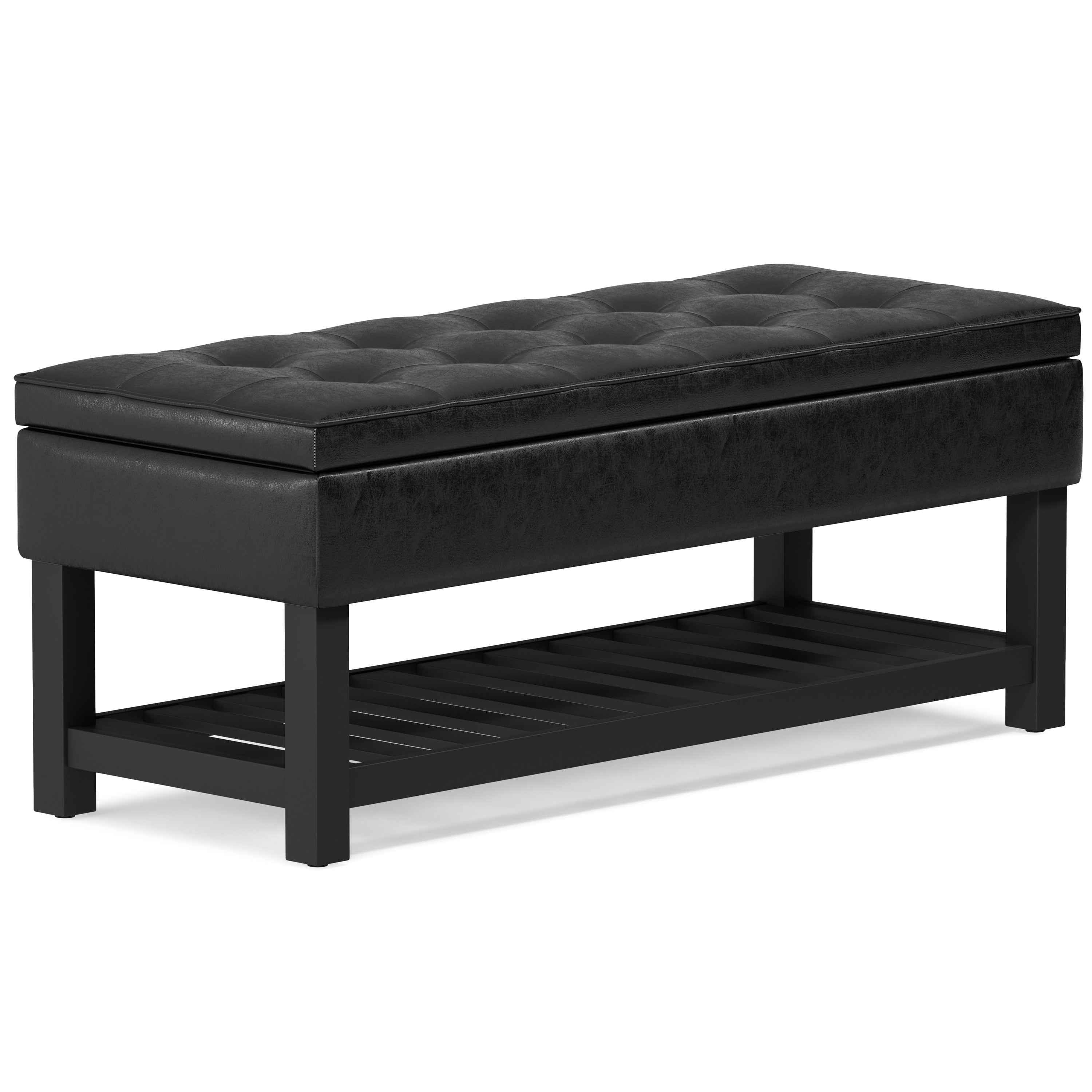44" Black and Dark Brown Leather Ottoman With Storage