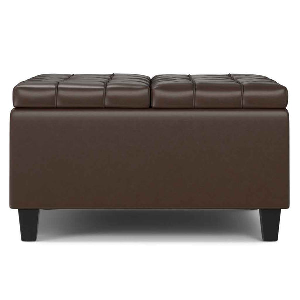 30" Brown and Black Leather Cocktail Ottoman With Storage