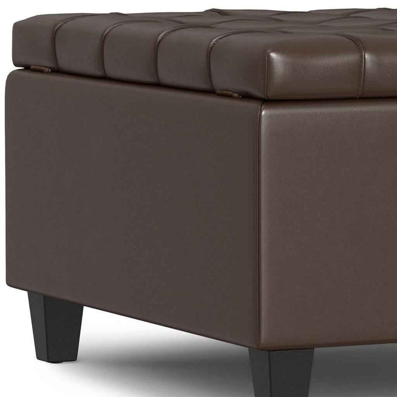30" Brown and Black Leather Cocktail Ottoman With Storage