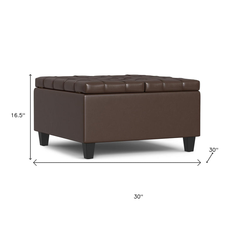 30" Brown and Black Leather Cocktail Ottoman With Storage - GreatEagleInc