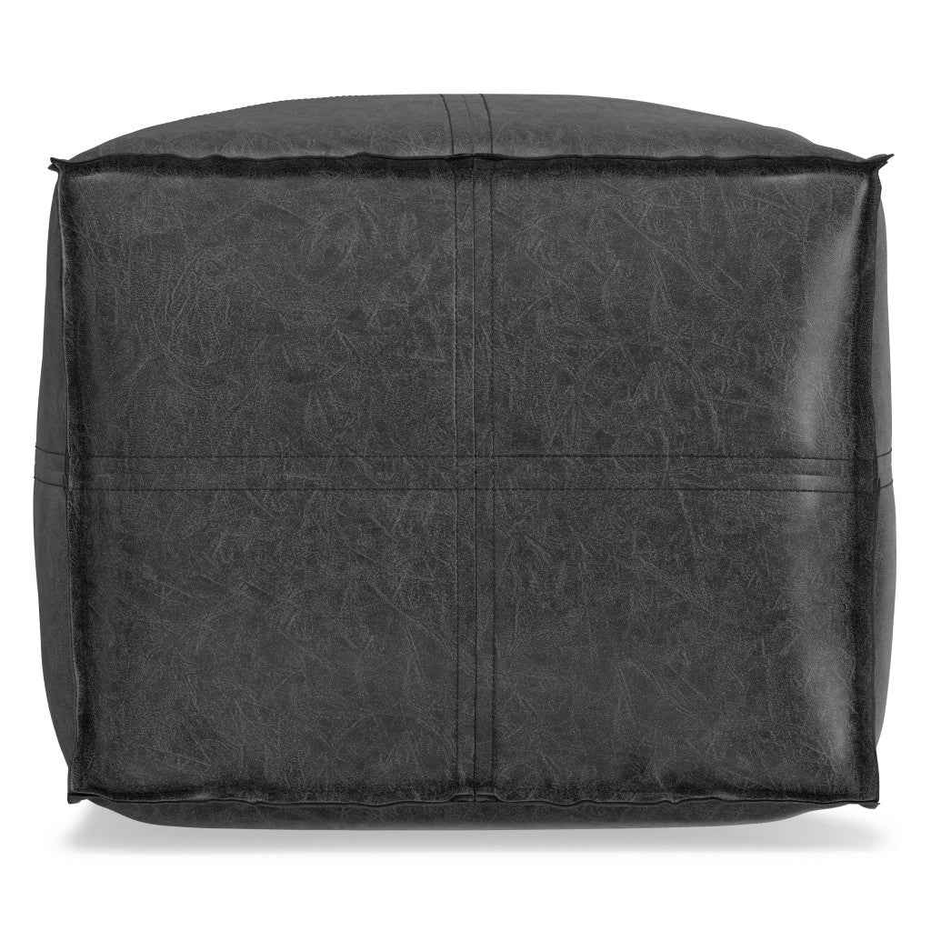 18" Black Faux Leather Pouf Ottoman