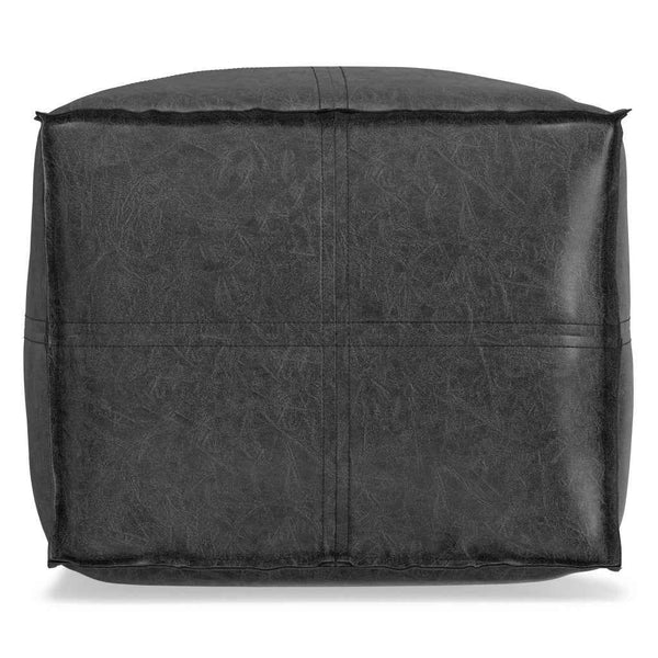 18" Black Faux Leather Pouf Ottoman