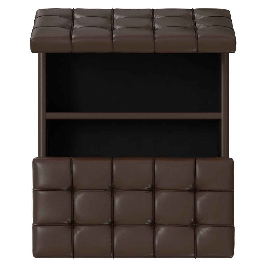 30" Brown and Black Leather Cocktail Ottoman With Storage