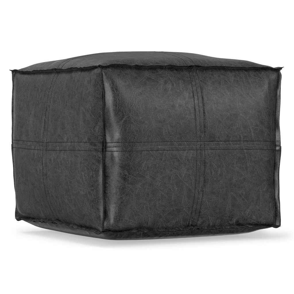 18" Black Faux Leather Pouf Ottoman