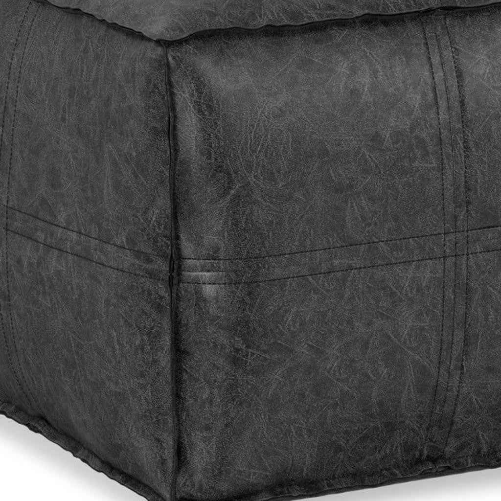 18" Black Faux Leather Pouf Ottoman