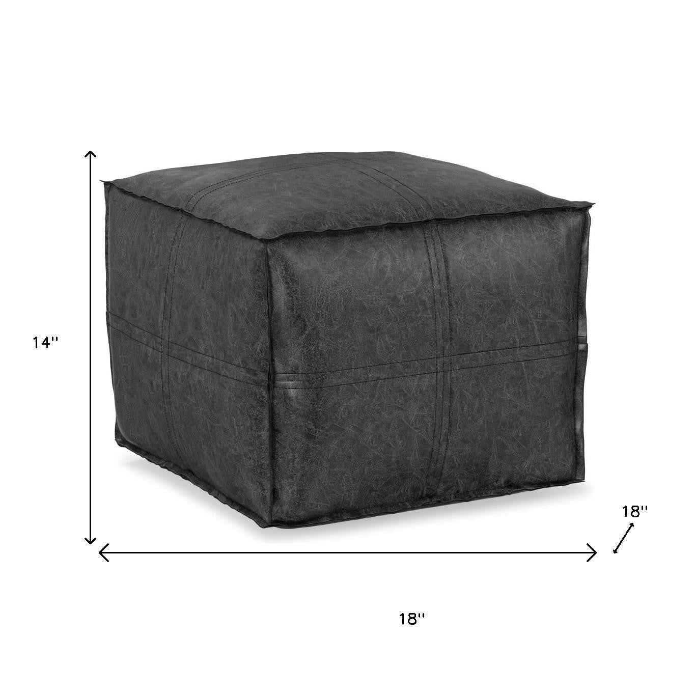 18" Black Faux Leather Pouf Ottoman