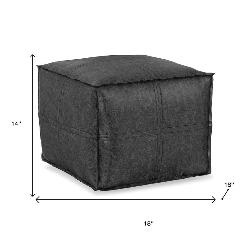 18" Black Faux Leather Pouf Ottoman