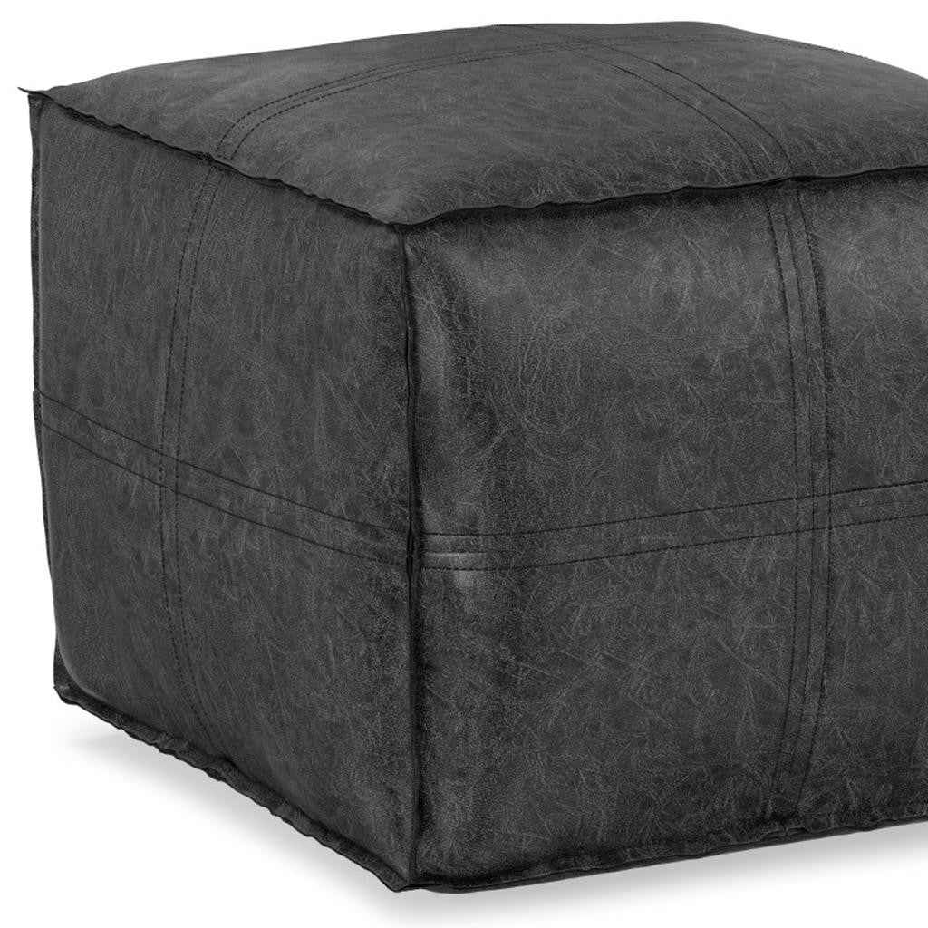 18" Black Faux Leather Pouf Ottoman