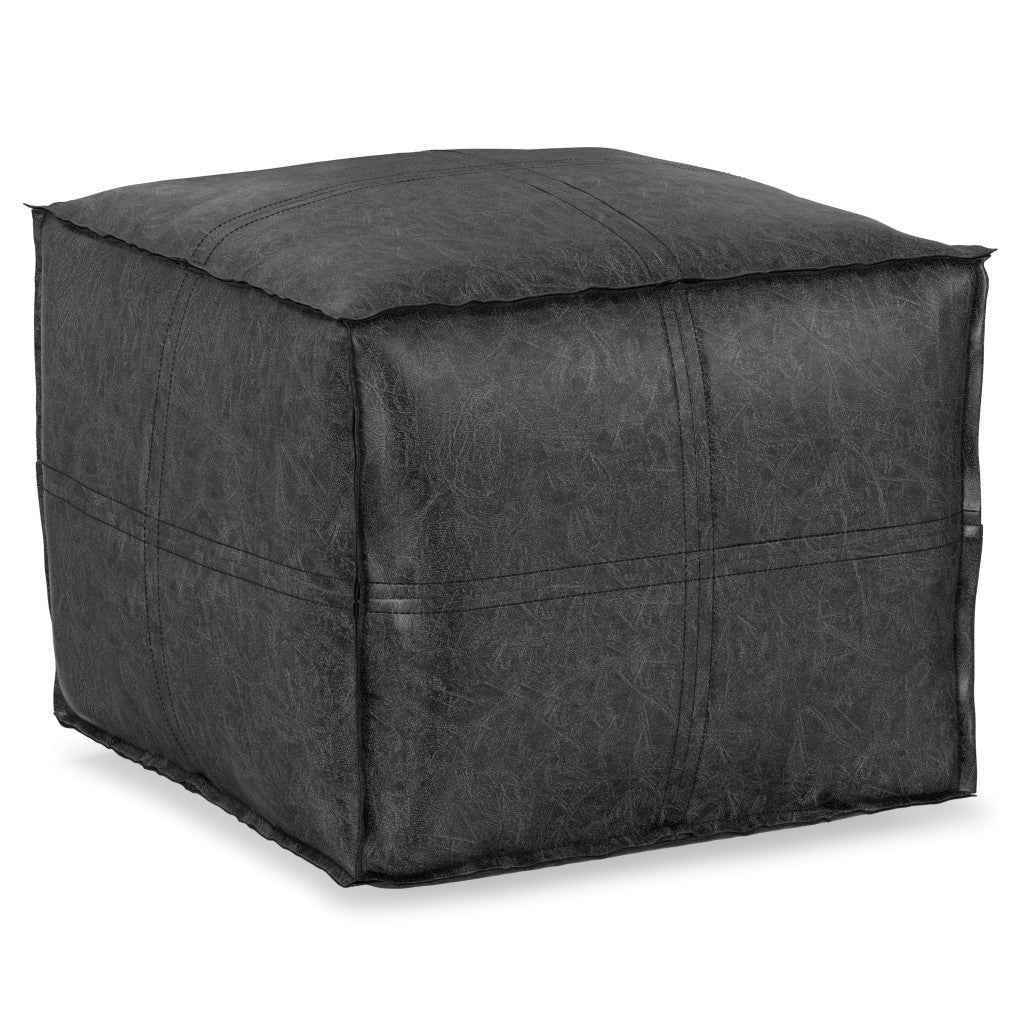 18" Black Faux Leather Pouf Ottoman