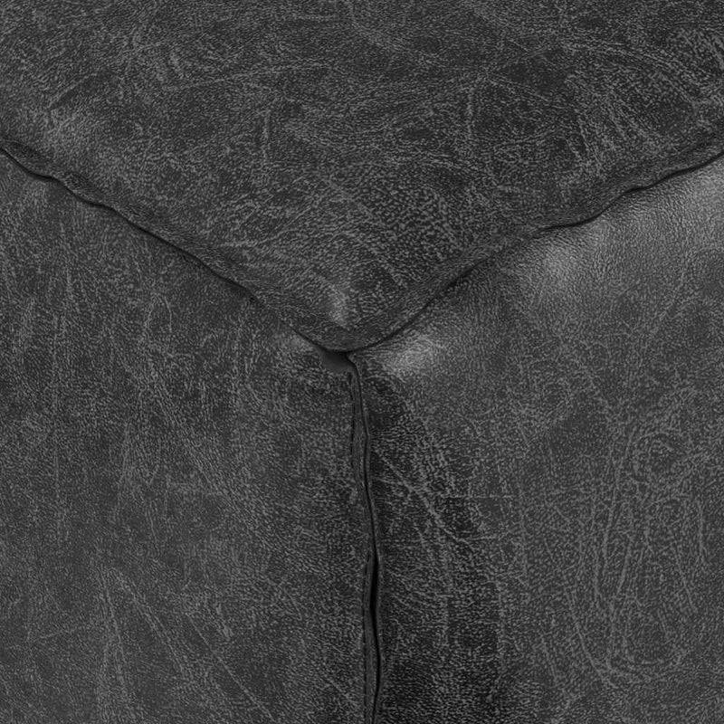 18" Black Faux Leather Pouf Ottoman