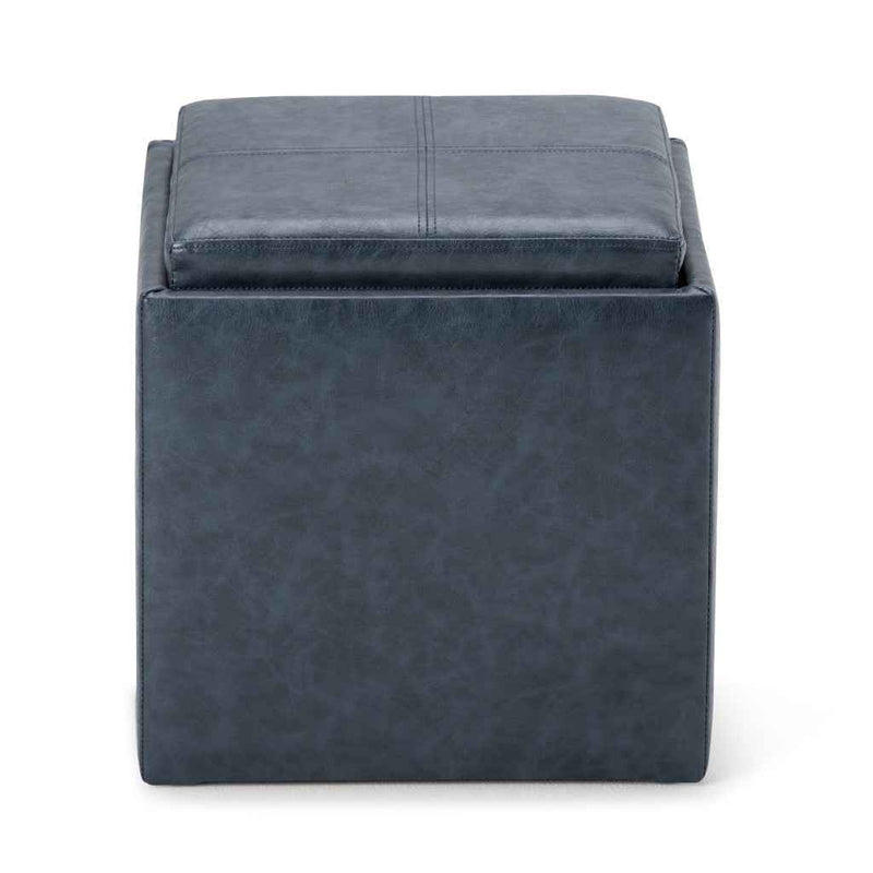 17" Denim Blue Upholstery Storage Ottoman