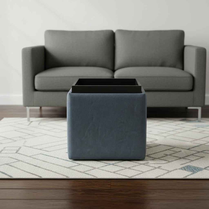 17" Denim Blue Upholstery Storage Ottoman