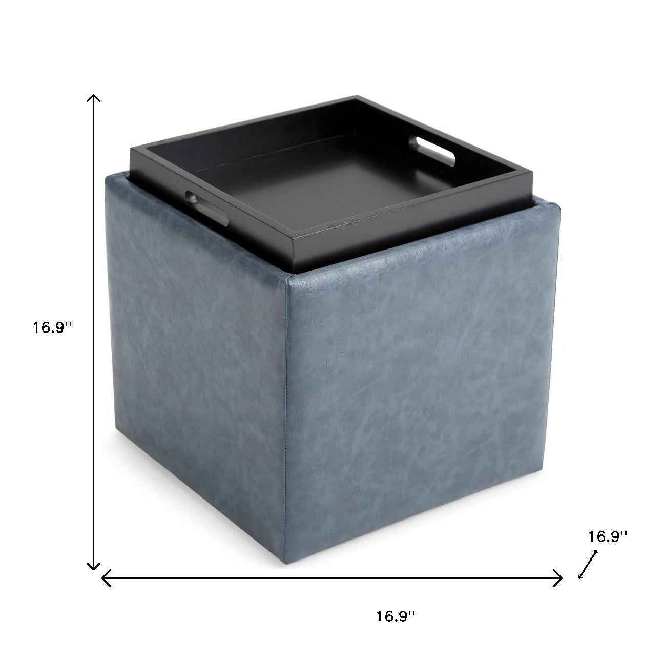 17" Denim Blue Upholstery Storage Ottoman