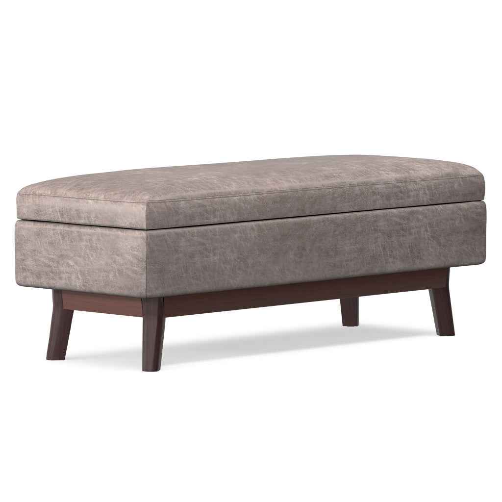 48" Gray and Brown Leather Cocktail Ottoman With Storage