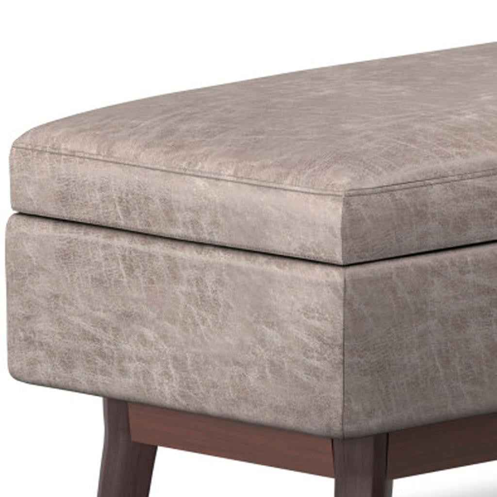 48" Gray and Brown Leather Cocktail Ottoman With Storage