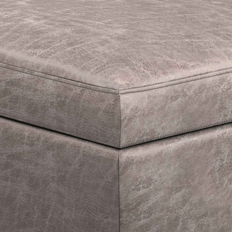 48" Gray and Brown Leather Cocktail Ottoman With Storage