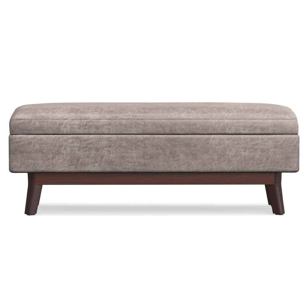 48" Gray and Brown Leather Cocktail Ottoman With Storage