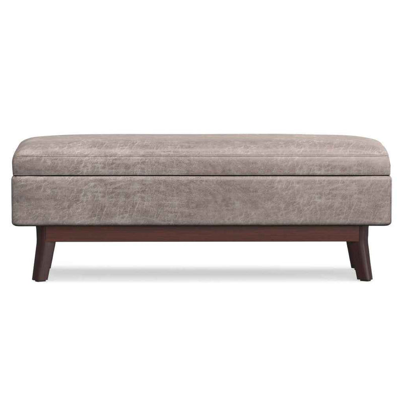 48" Gray and Brown Leather Cocktail Ottoman With Storage