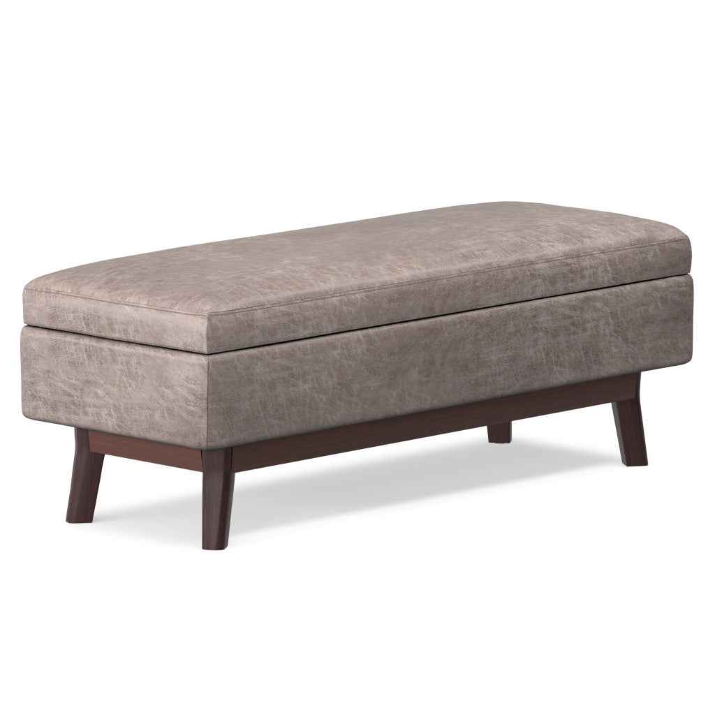 48" Gray and Brown Leather Cocktail Ottoman With Storage