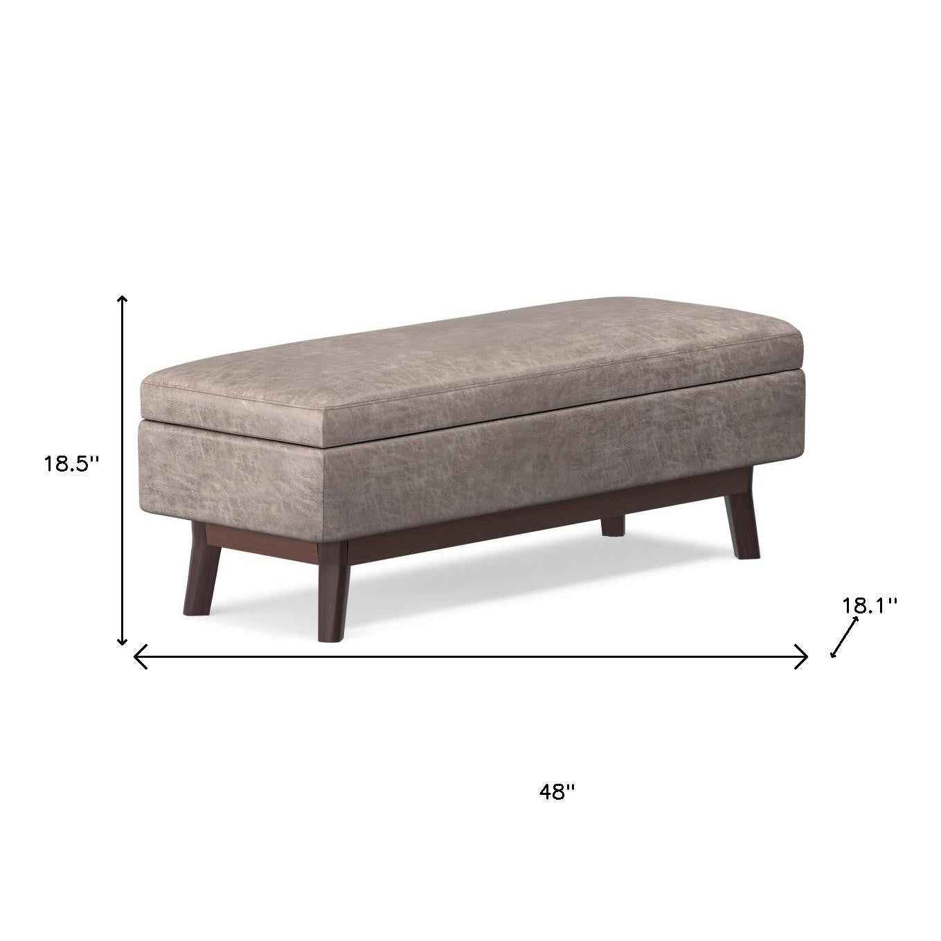 48" Gray and Brown Leather Cocktail Ottoman With Storage