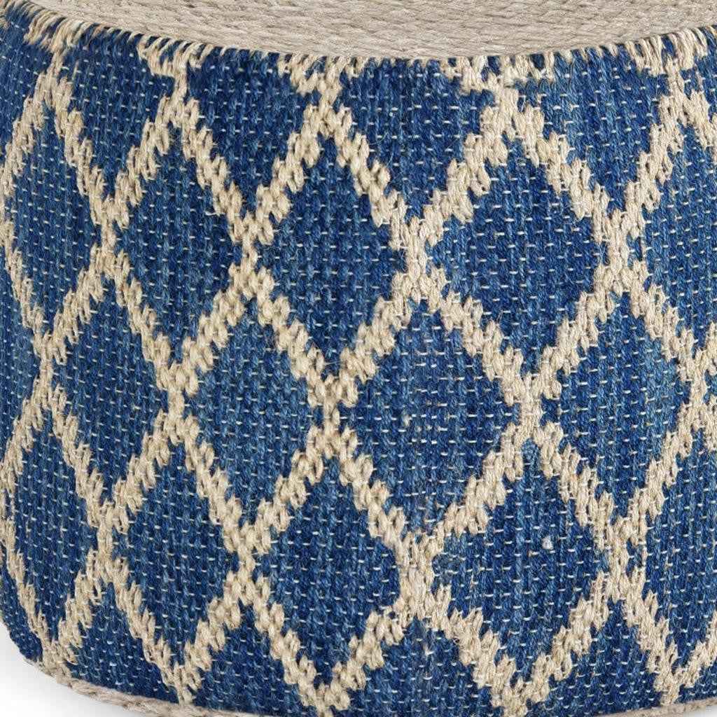 18" Blue Jute Round Pouf Ottoman