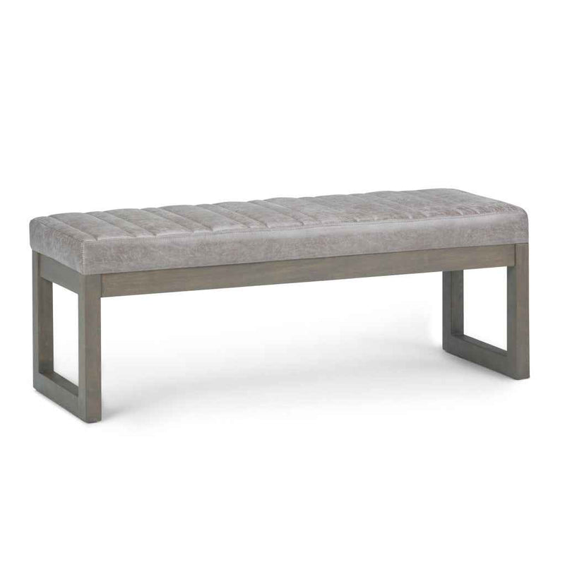 48" Gray and Brown Leather Ottoman