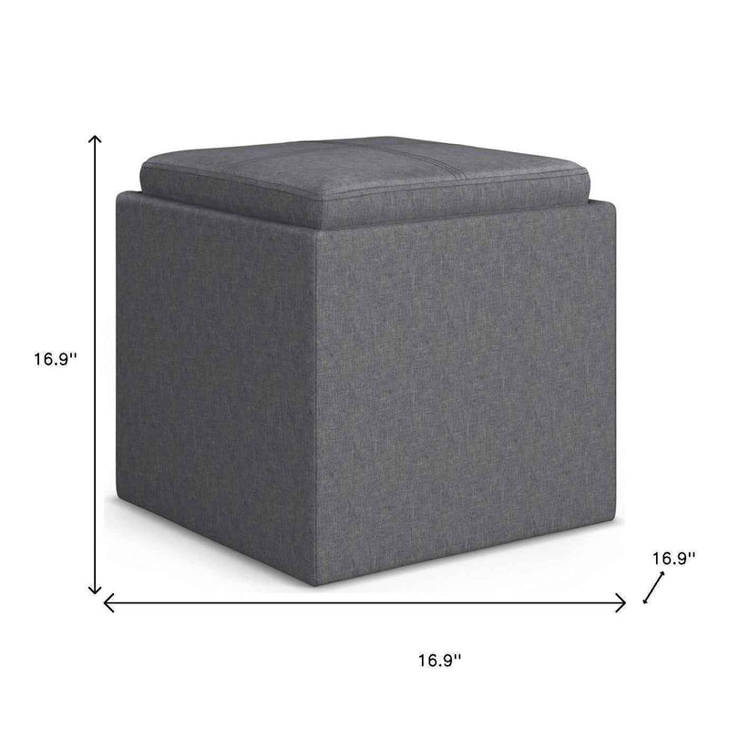 17" Slate Gray Upholstery Storage Ottoman