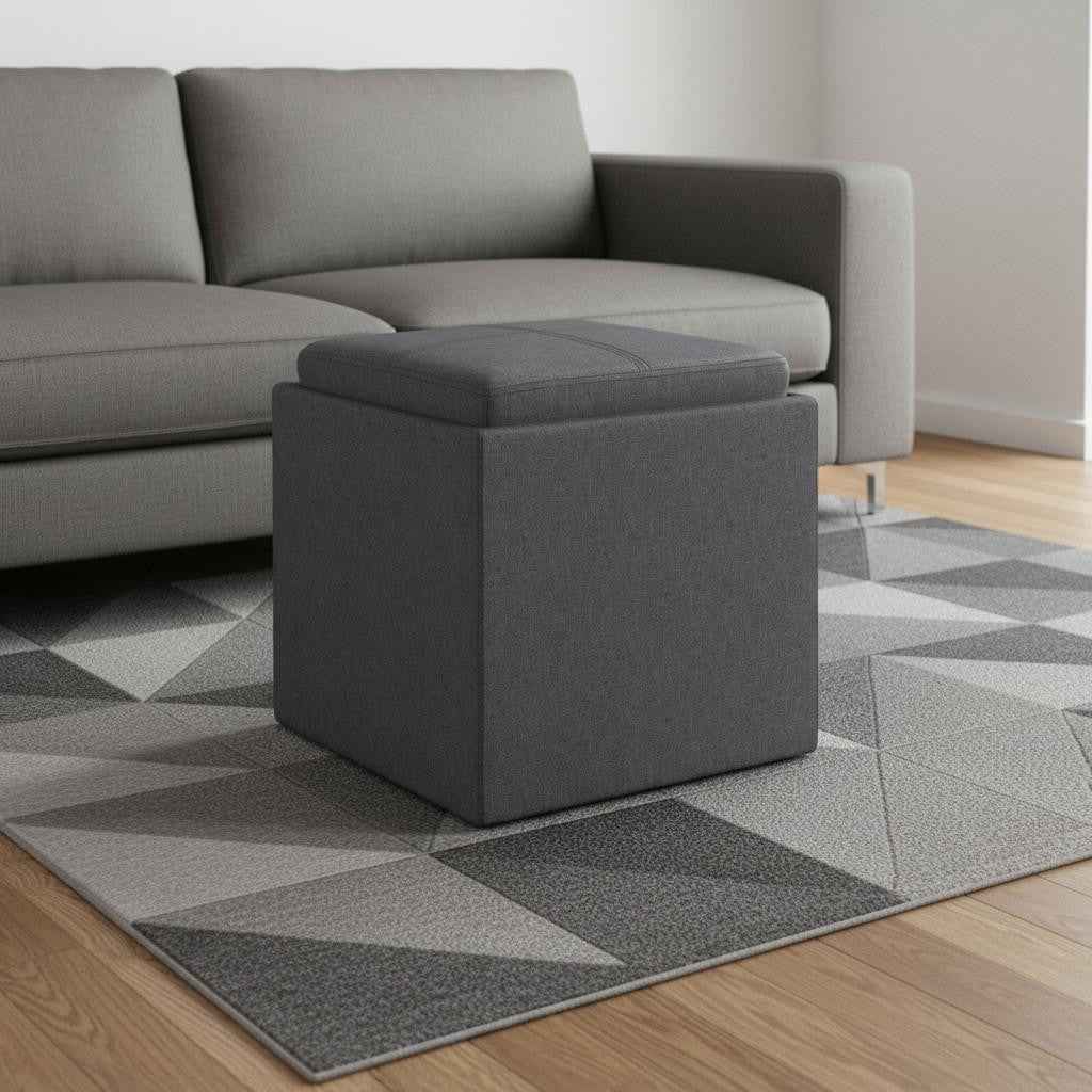 17" Slate Gray Upholstery Storage Ottoman