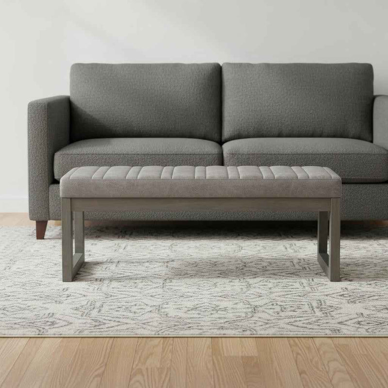 48" Gray and Brown Leather Ottoman