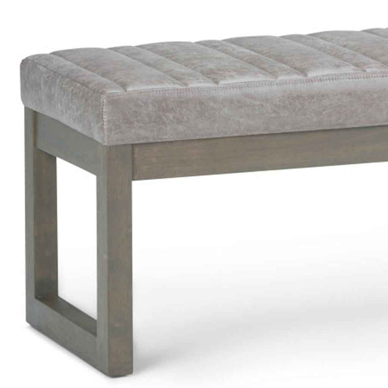 48" Gray and Brown Leather Ottoman