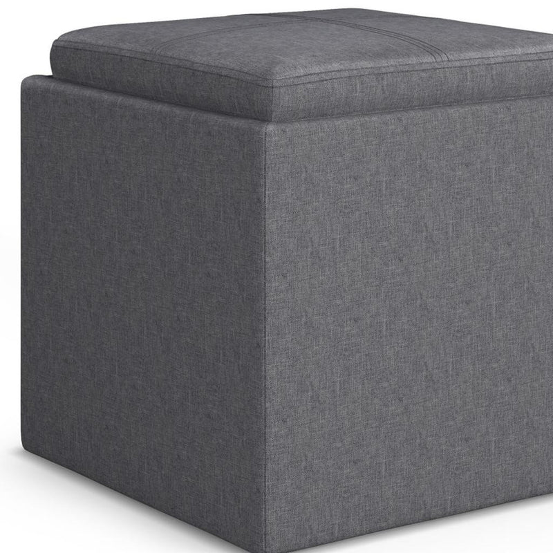 17" Slate Gray Linen Cube Ottoman With Storage - Living Room