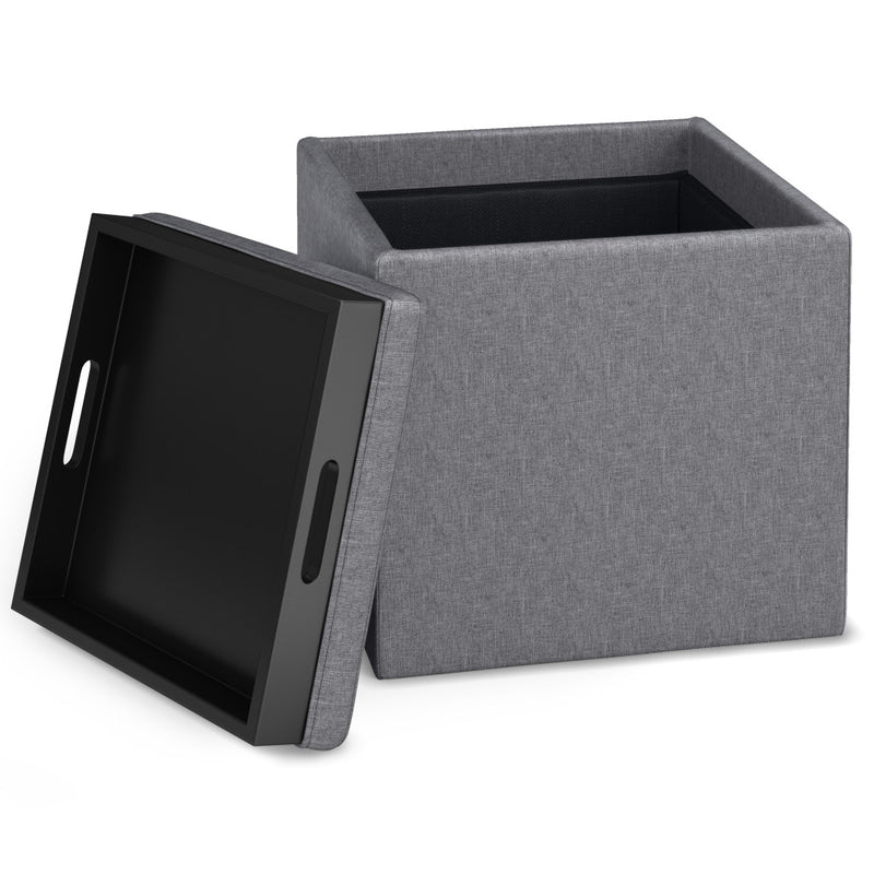 17" Slate Gray Linen Cube Ottoman With Storage - Living Room
