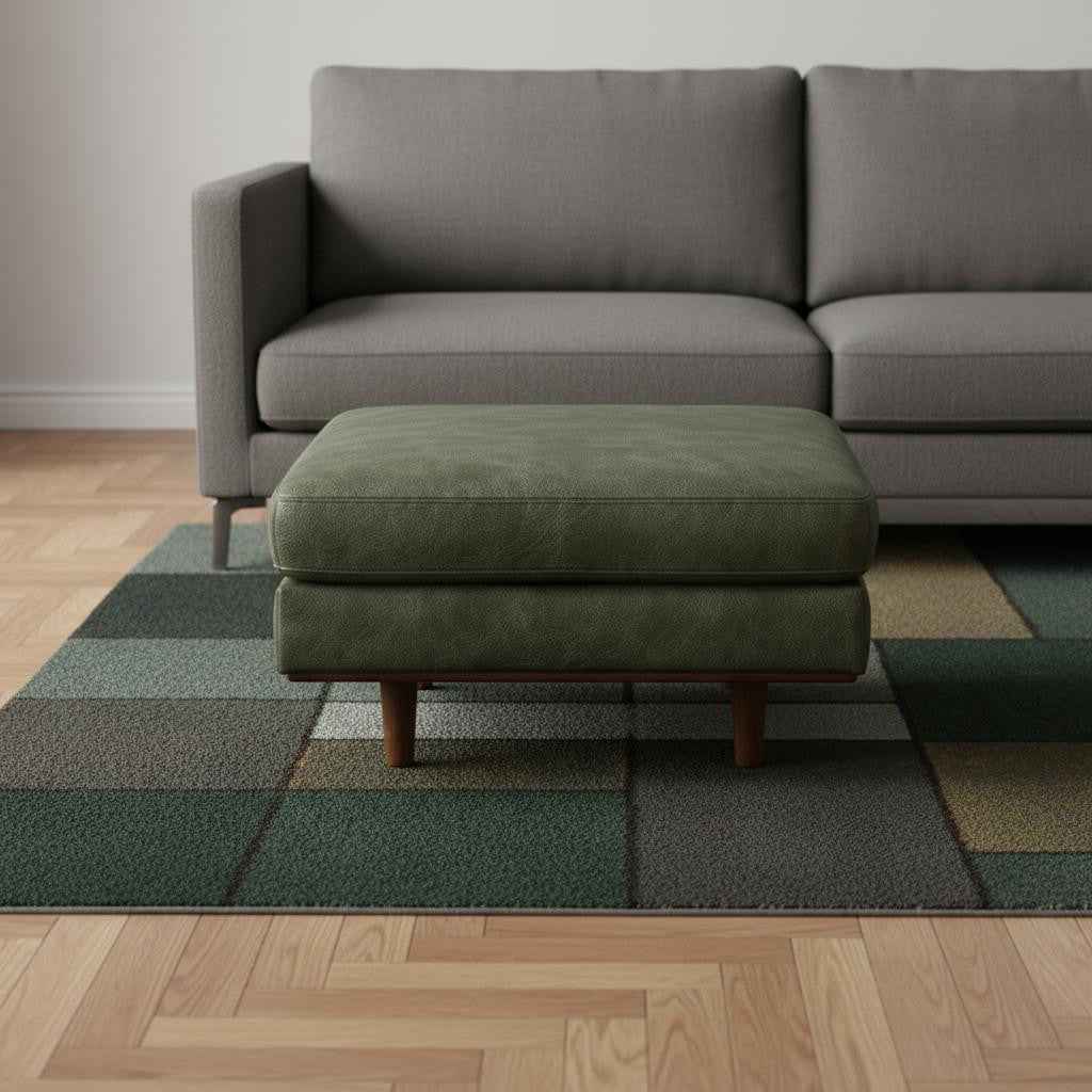 33" Green and Brown Leather Cocktail Ottoman