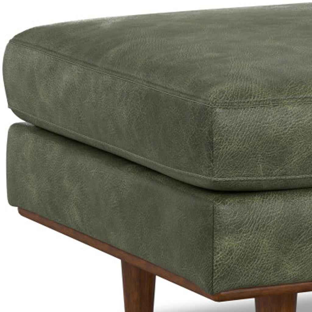 33" Green and Brown Leather Cocktail Ottoman