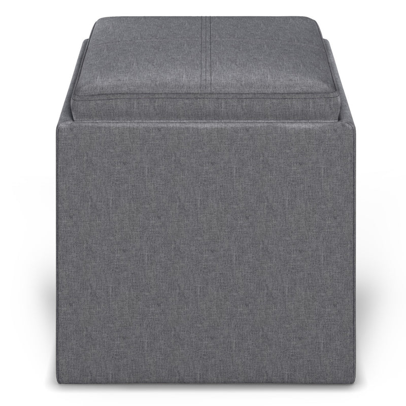 17" Slate Gray Linen Cube Ottoman With Storage - Living Room