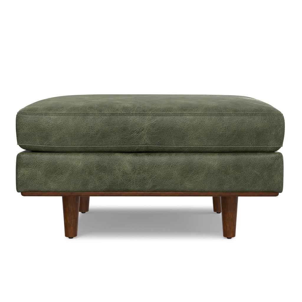 33" Green and Brown Leather Cocktail Ottoman