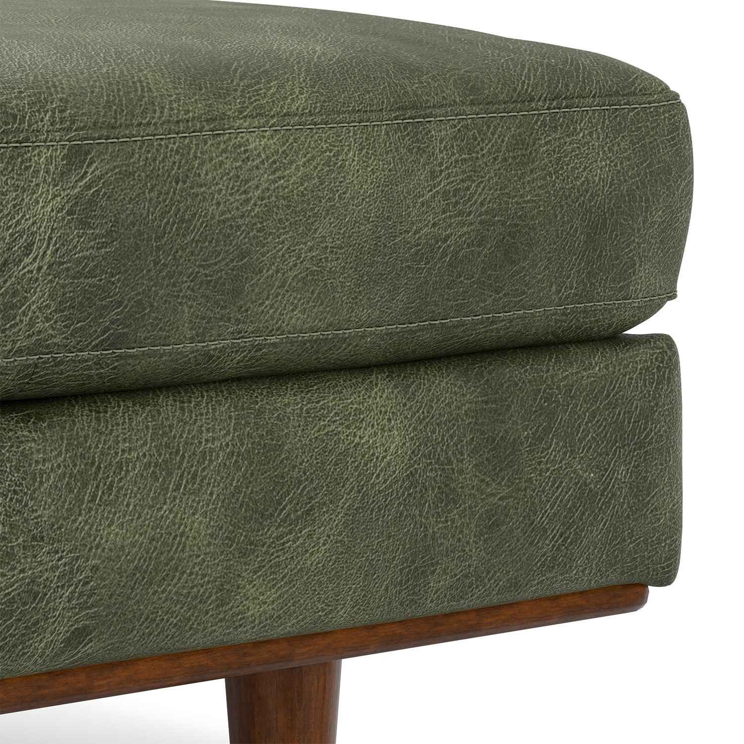 33" Green and Brown Leather Cocktail Ottoman
