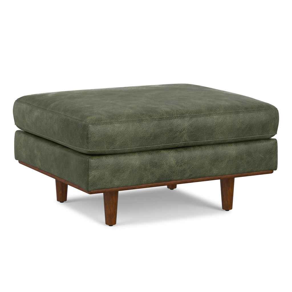 33" Green and Brown Leather Cocktail Ottoman