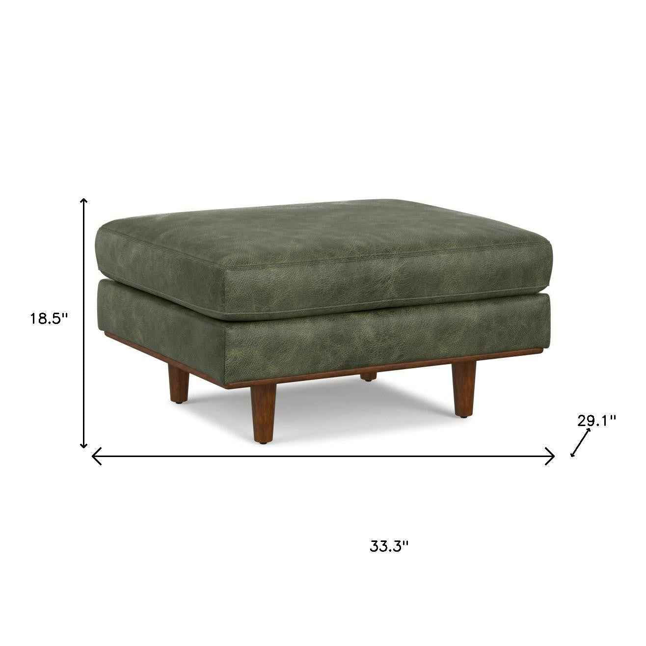 33" Green and Brown Leather Cocktail Ottoman
