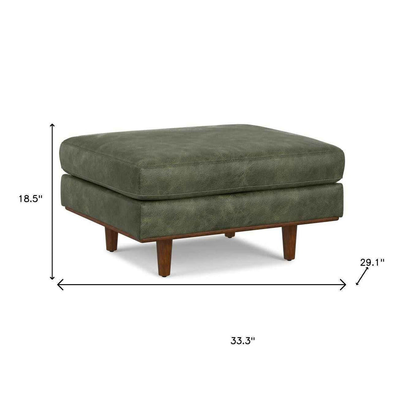 33" Green and Brown Leather Cocktail Ottoman