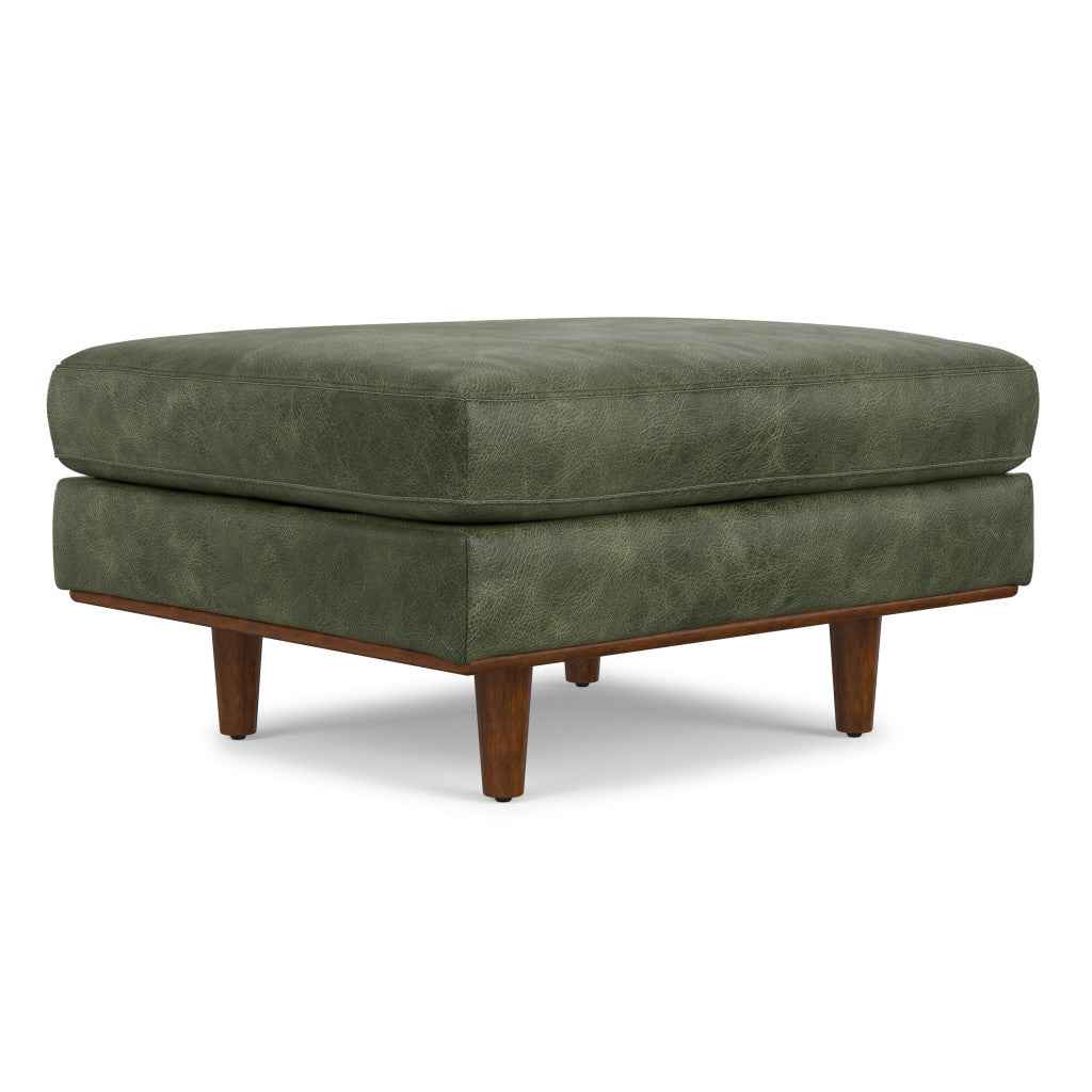 33" Green and Brown Leather Cocktail Ottoman