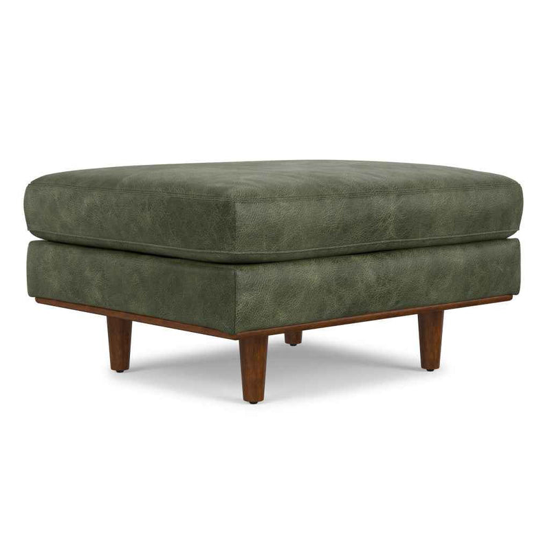 33" Green and Brown Leather Cocktail Ottoman