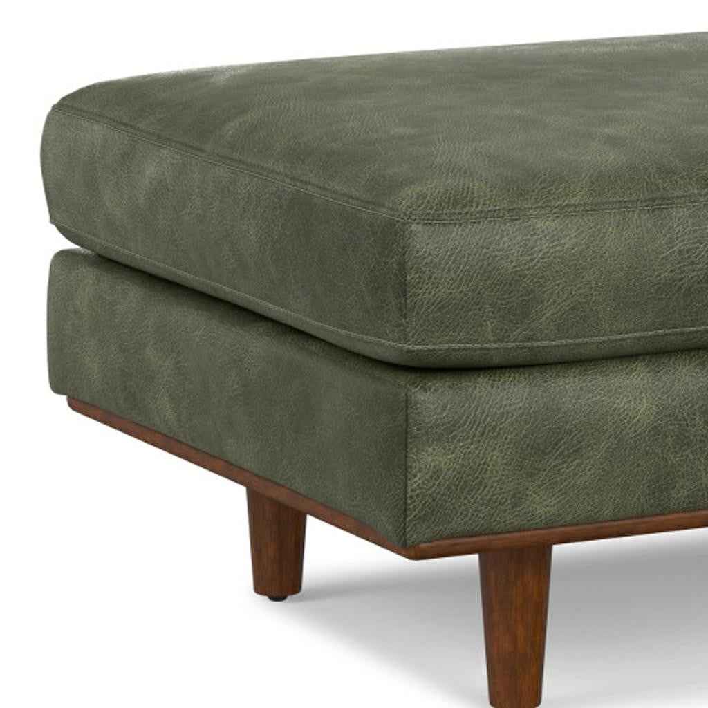 33" Green and Brown Leather Cocktail Ottoman